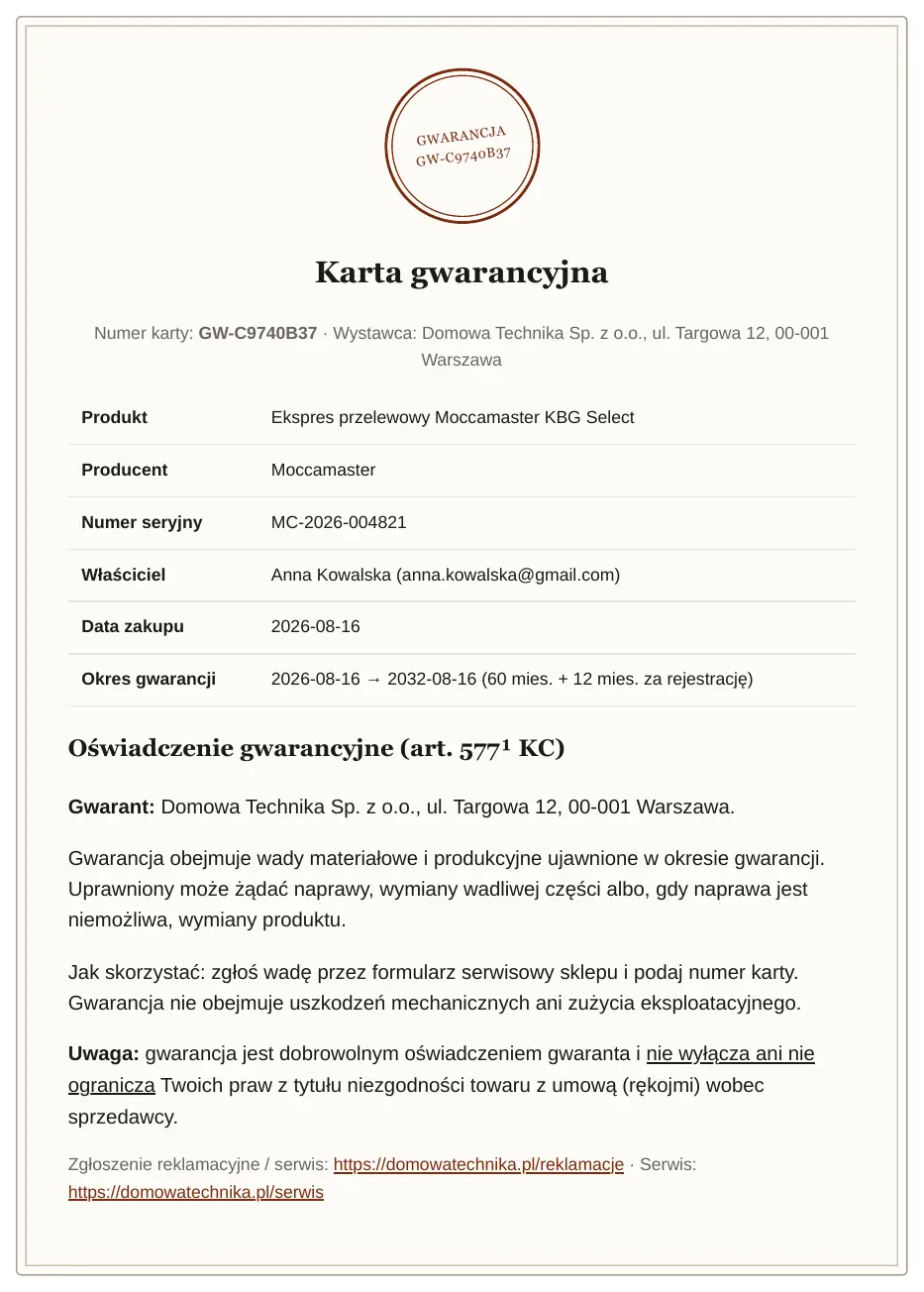 Telefon: karta gwarancyjna w wyglądzie Certyfikat.